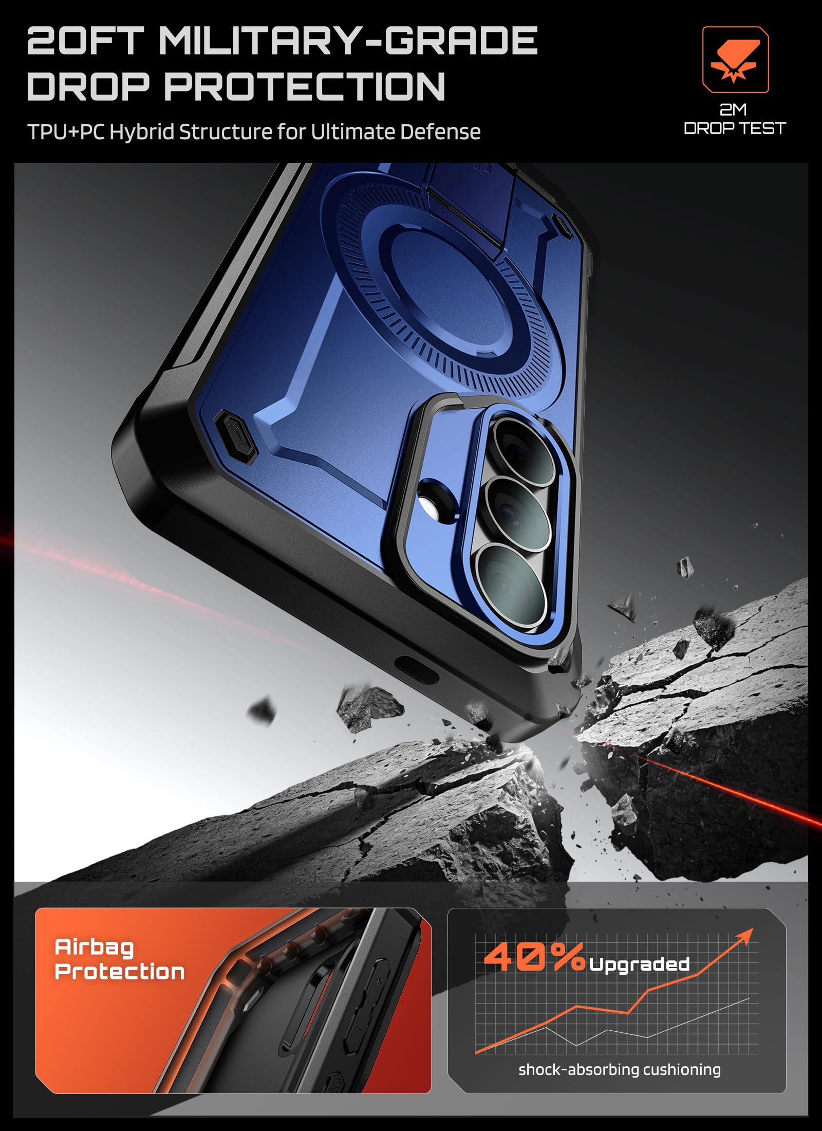 SUPCASE Etui do Samsung Galaxy S26 ze stojakiem (UB Pro Mag), [2 przednie ramki] [Kompatybilne z MagSafe] [Wbudowana folia ochronna na ekran i klips do paska], Kobalt
