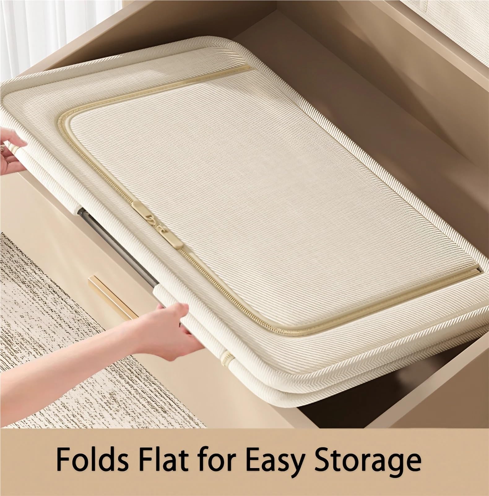 Aufbewahrungsbox mit Deckel Faltbar, Bettwäsche Organizer für Kleidung/stabil, Storage Box mit Reißverschluss Metallrahmen Feuchtigkeitsresistent(60 x 42 x 40 cm)