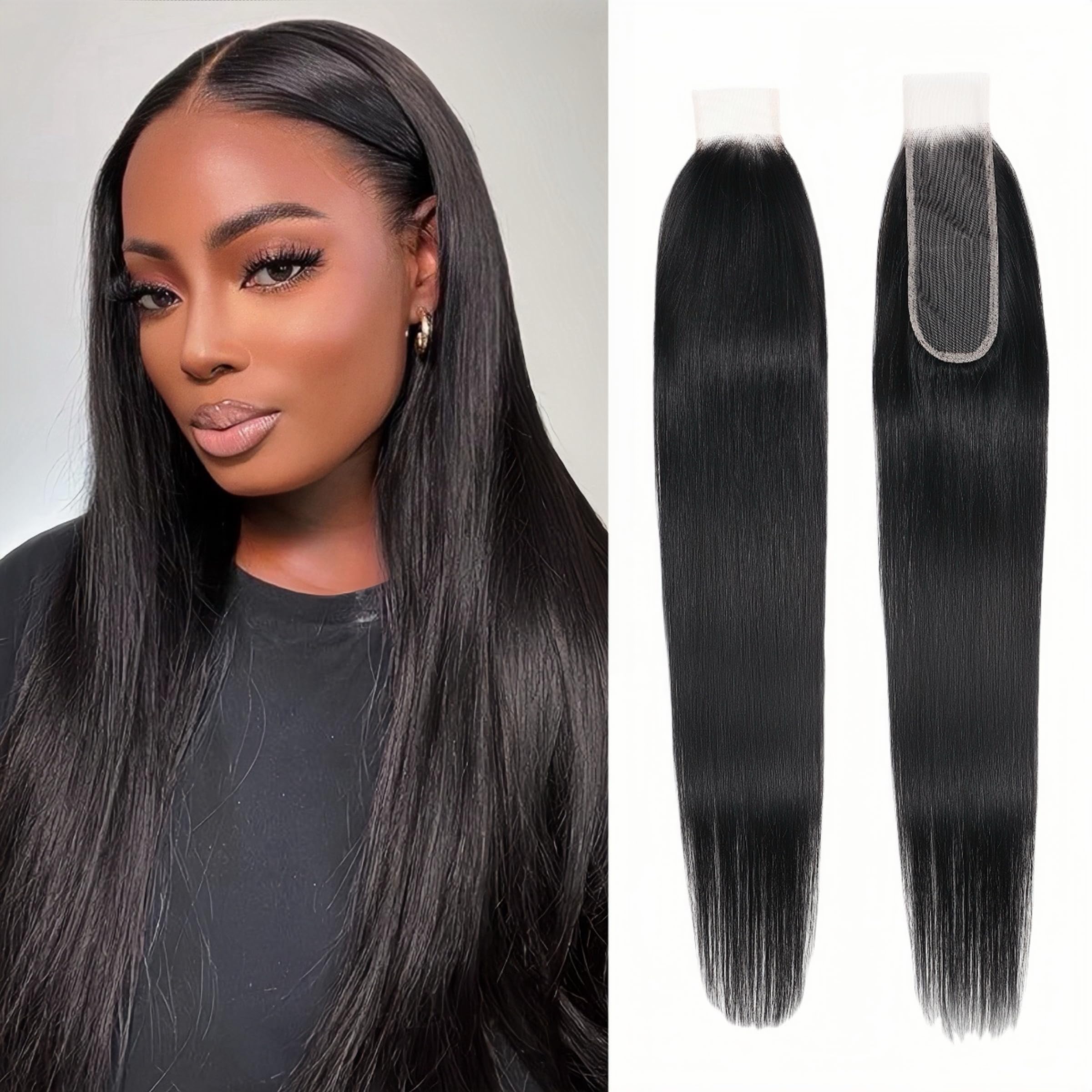 2x6 HD Lace Closure Straight Human Hair 18 Inch 2 by 6 HD Lace Closure 100% Brazilian Virgin Unprocessed Middle Part Human Hair Kim K Closure With