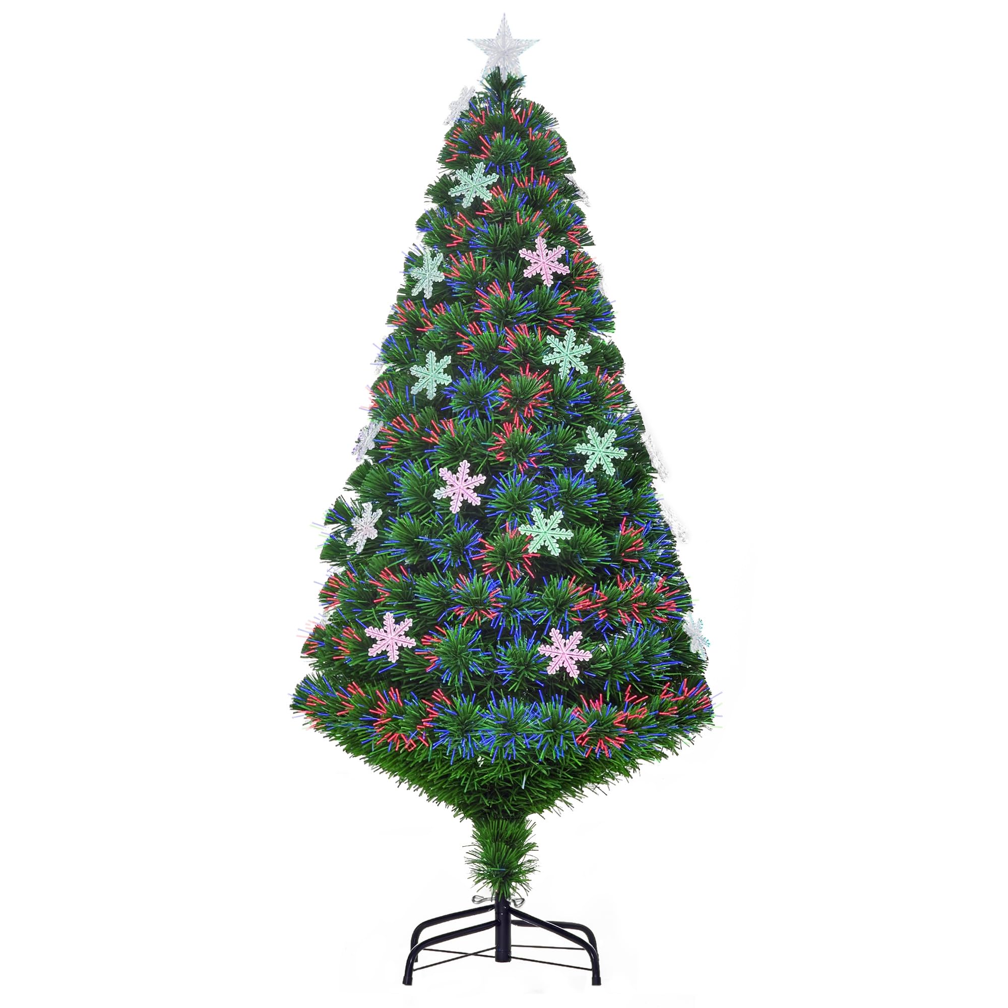 HOMCOM Árbol de Navidad Artificial 150cm Luces Fibra Óptica Soporte | Árboles de Abeto, Decoraciones Navideñas, Copos de Nieve, LED Multicolor, Ignífugo