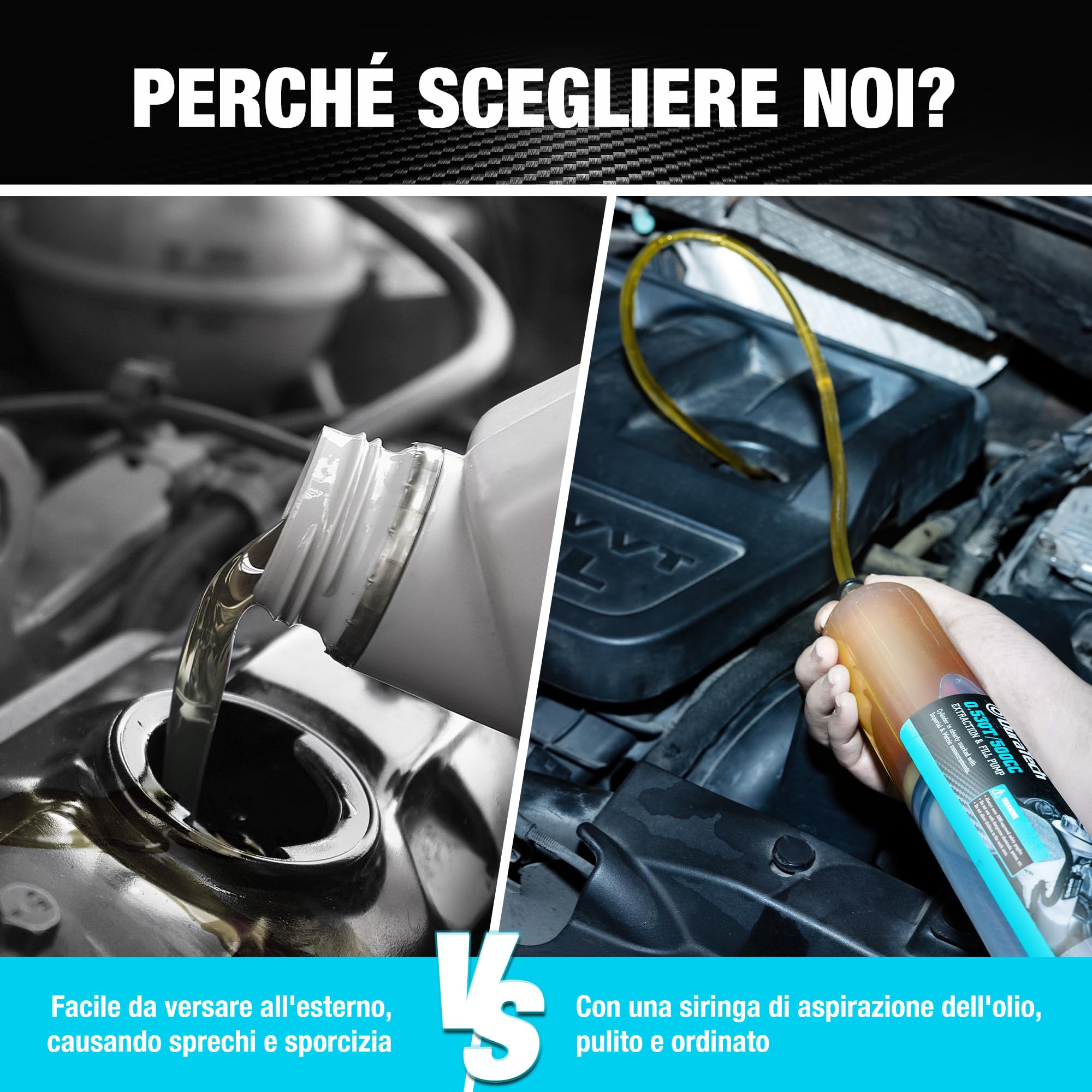 DURATECH Siringa per Olio da 500 ml, Estrazione Olio Motore, Siringa per Olio Cambio con Tubo di Prolunga, Aspirazione Manuale e Riempimento di Carburante e Fluido