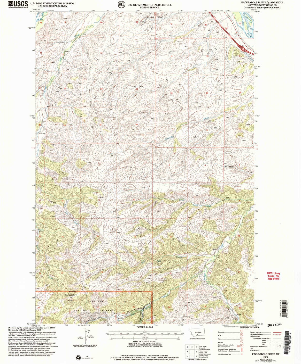 Packsaddle Butte MT topo map, 1:24000 Scale, 7.5 X 7.5 Minute, Historical, 2000, Updated 2005, 26.6 x 22 in