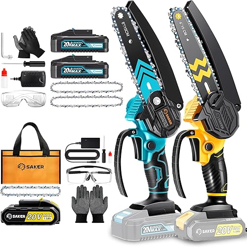 Miniatura 1 de Saker Mini motosierra, motosierra eléctrica portátil de 6 pulgadas, inalámbrica y mini motosierra Saker inalámbrica de 6 pulgadas, interruptor de