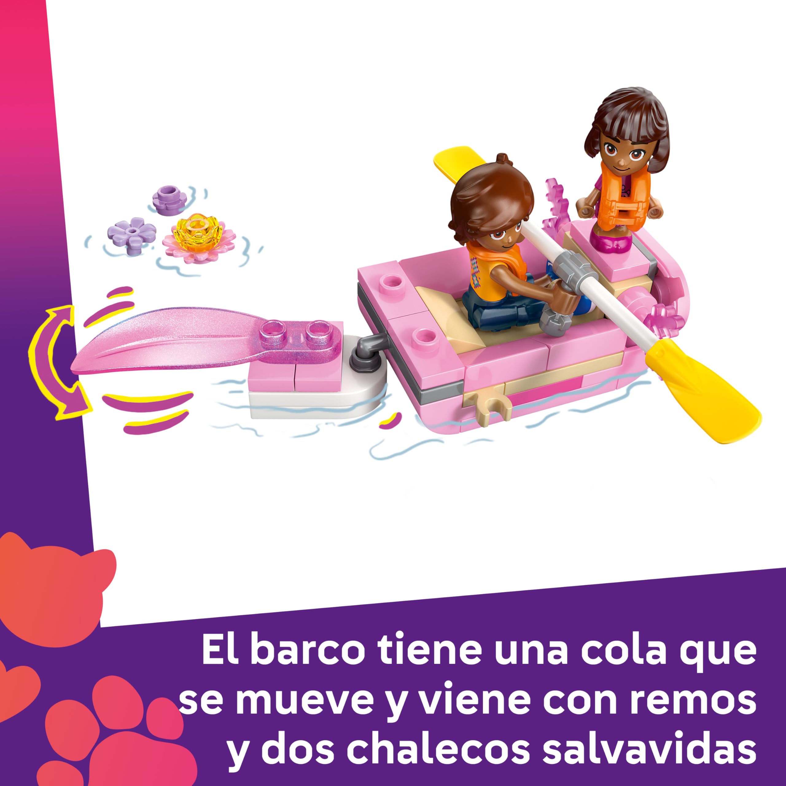 LEGO Friends Aventuras en el Barco-Ajolote de Juguete - 2 Mini Muñecos, 2 Figuras de Animales Adorables, Plantas, Flores y Accesorios - Regalo de Cumpleaños para Niñas de 5+ Años - 42681