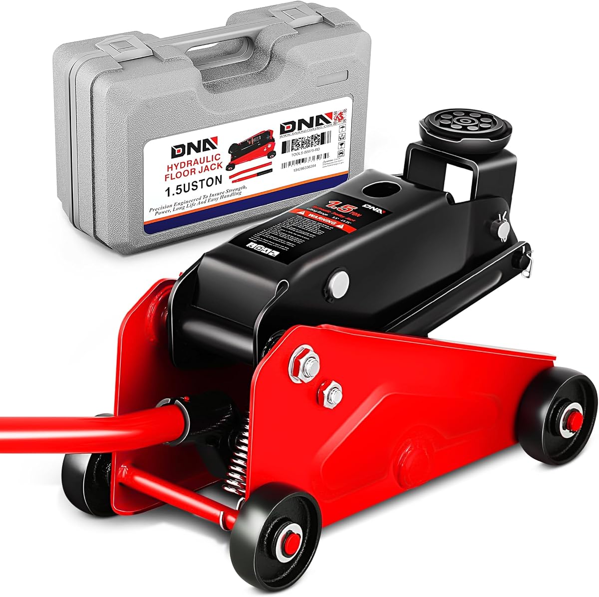 DNA Motoring Low Profile Hydraulic Trolley Service/Floor Jack, 1.5 Ton (3000 lbs) Capacity, Lifting Range 5.5"-15.35",Red, TOOLS-00675-RD