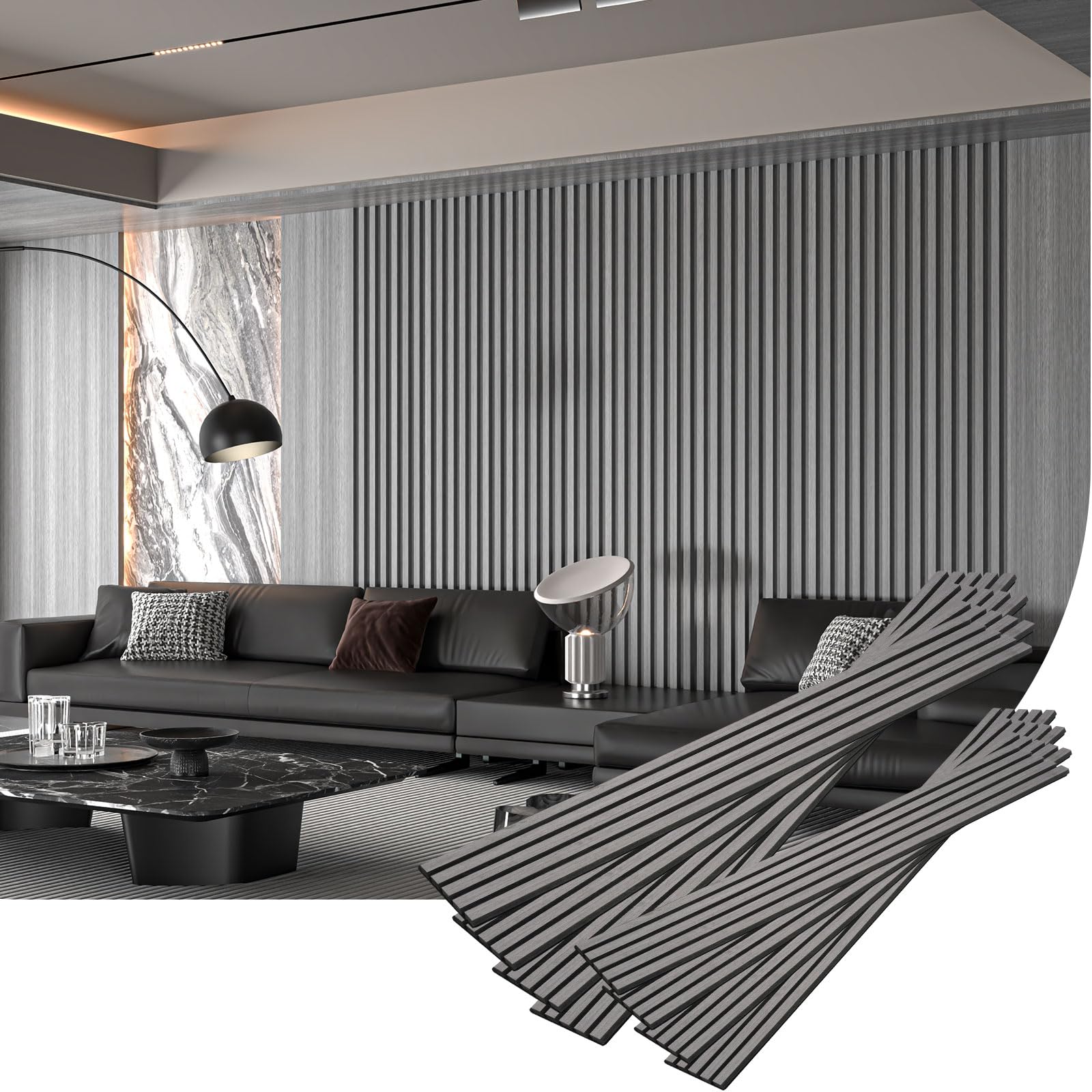 Wood Panels for Wall,8 Pack 47.24"x7.87" 3D Wall Panels for Interior Wall Decor,Wooden Acoustic Wall Panels,Wood Slat Wall Decor for Interior Wall,Living Room,Office Spaces,Bedroom(Grey Oak)