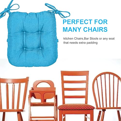 Miniatura 8 de Detiblue Juego de 2 cojines para taburete de cocina, cojines para sillas de comedor de 14 x 14 pulgadas con lazos, cojines copetudos para sillas de