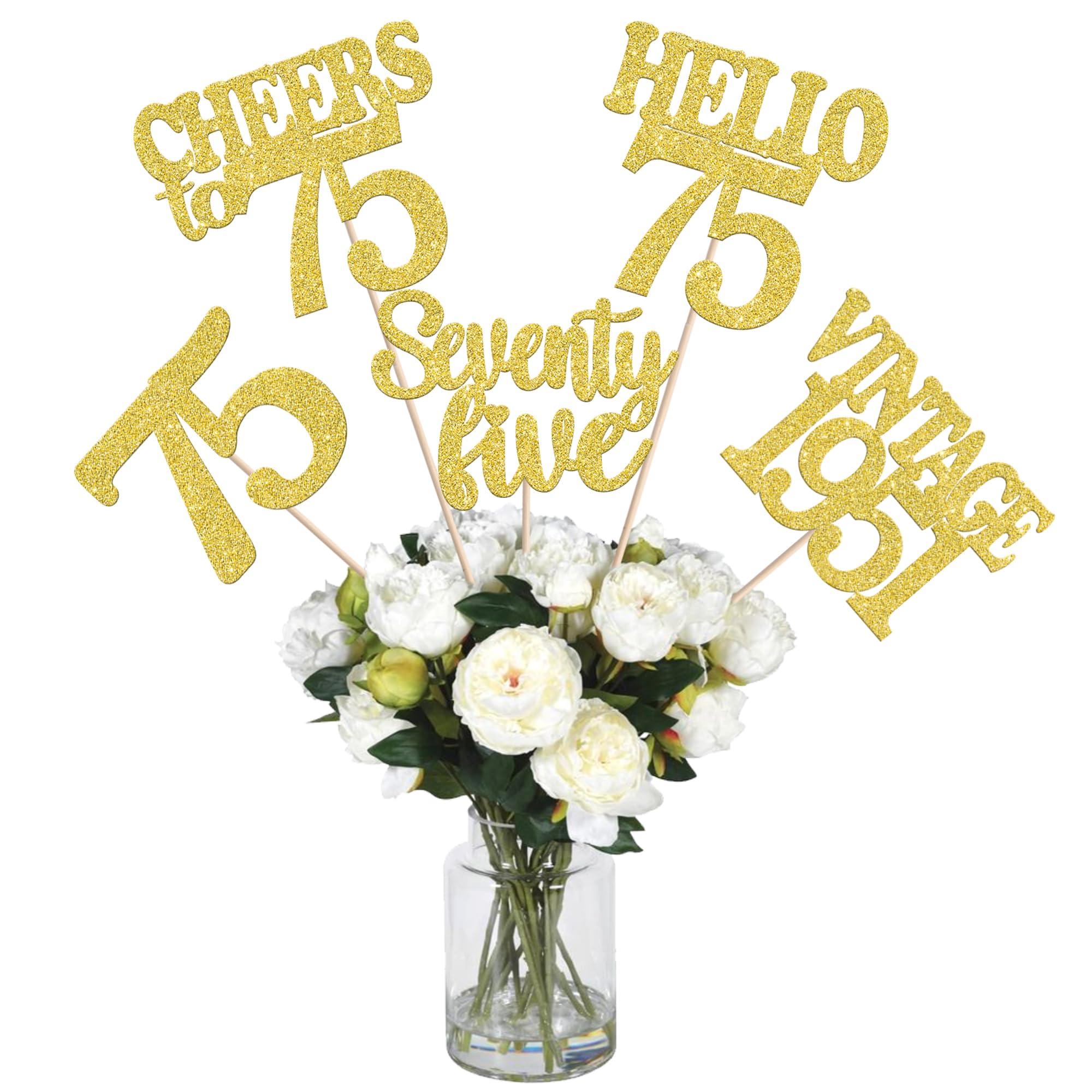 15PCS Happy 75th Birthday Centerpiece Sticks Seventy Five Vintage 1951 Hello 75 Table Flower Centerpieces Sticks Cheers to 75 Floral Decoration for