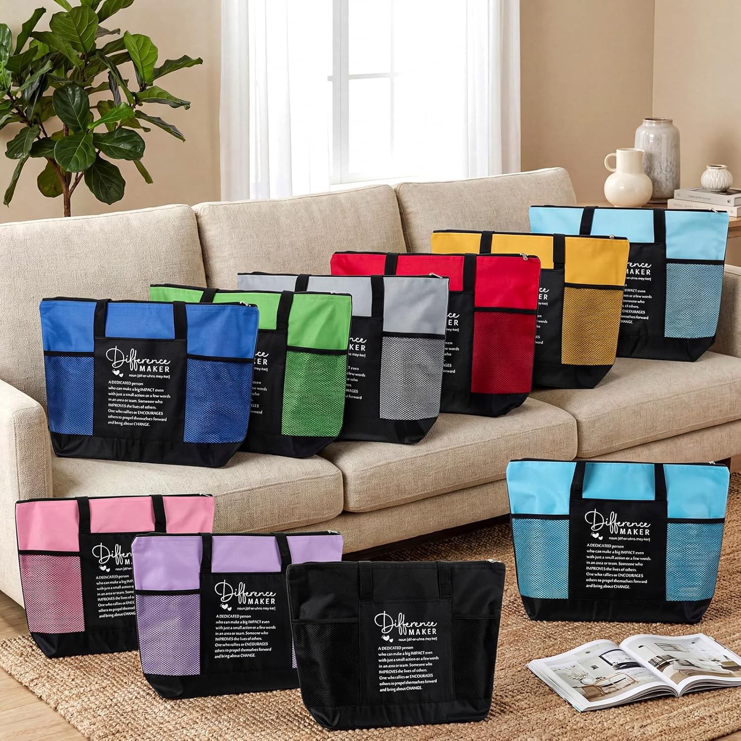 20 Pcs Difference Maker 2026 Nurse Week Gifts Bulk Tote Bags Pocket for Teacher Nurse Employees Coworker Graduation