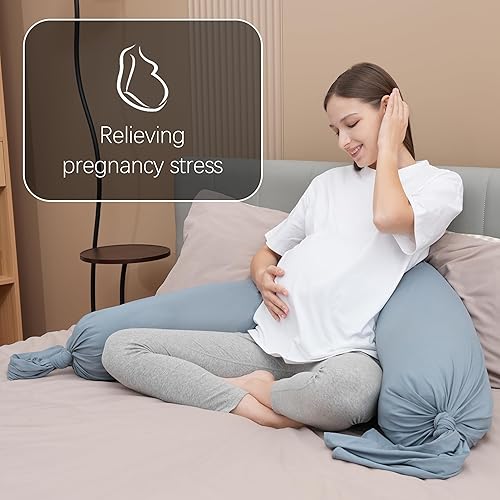 Miniatura 6 de MOON PARK Almohada de embarazo, increíblemente suave y suave, con forma de I, almohada de maternidad de cuerpo completo con funda extraíble, soporte