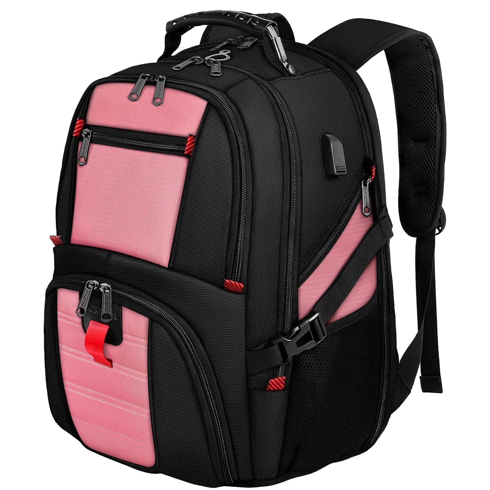 YOREPEKYOREPEK Travel Backpack, Extra Large 50L Laptop Backpacks for Men Women, Water Resistant College Backpack Airline Approved Business Work Bag with USB Charging Port Fits 17 Inch Computers, Pink