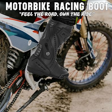 Mens Waterproof Motorcycle Racing Boots Leather Motorbike Shoes with Ankle Protection & Non-Slip Sole for Motocross