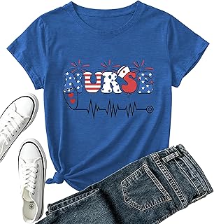 4th of July Strawberry Shirt Women-Cute Patriotic Bow Short Sleeve American Flag Tee Tops