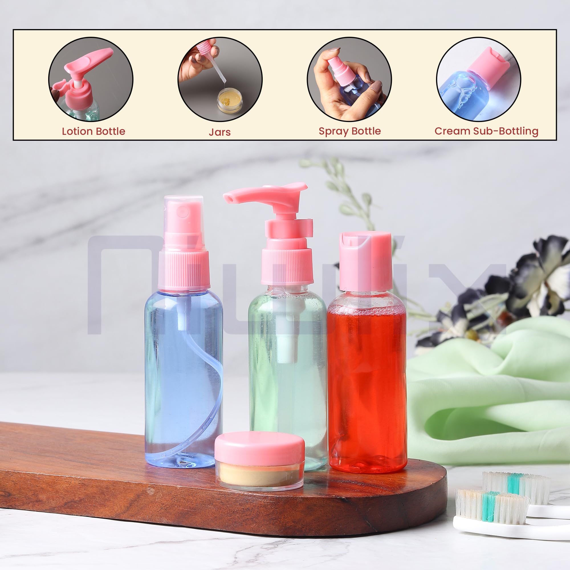 Niwlix Polypropylene Pack of 11 Travel Bottles For Toiletries Travel Essentials for women Toiletry Bottles For Travelling For Shampoo Cream Handwash Lotion Storage Bottle accessories women, 60 Ml 3