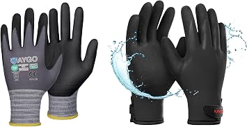KAYGO 3 Pairs MicroFoam Nitrile Coated Safety Work Gloves and 1 Pair Winter Waterproof Work Gloves, Ideal for General Work and Cold Weather Work,XL