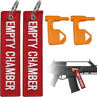 2 Pack Universal Chamber Safety Flags for Rifles Pistols Handguns Shotguns with Bright Color Tags Red Embroidery Keychain Empty Chamber Tags