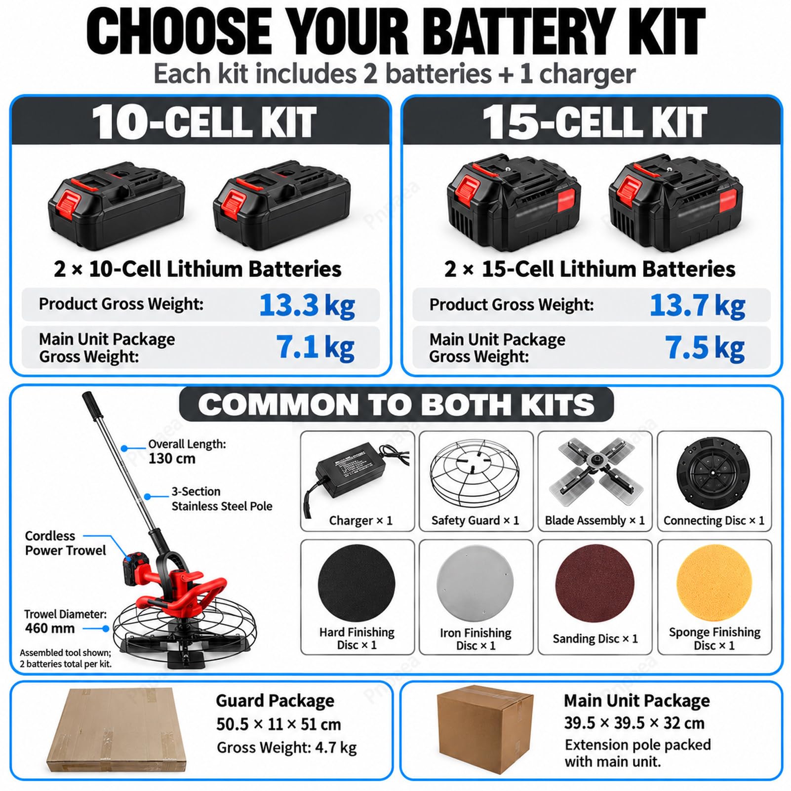 Frattazzatrice Elettrica Per Cemento A Batteria Da 1680 W 2*30000mah