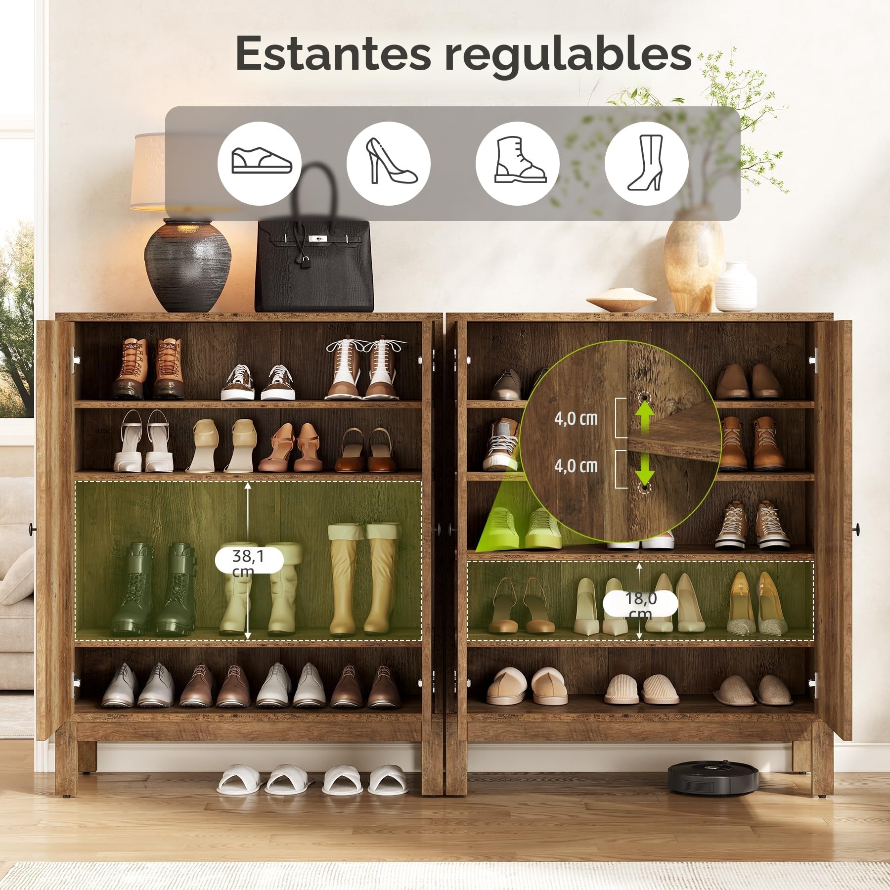 Tribesigns Zapatero de 2 Puertas, Zapatero Independiente de 5 Niveles con estantes Ajustables, Altura 110 cm, para Entrada, Pasillo y salón, Zapatero Que Ahorra Espacio, marrón