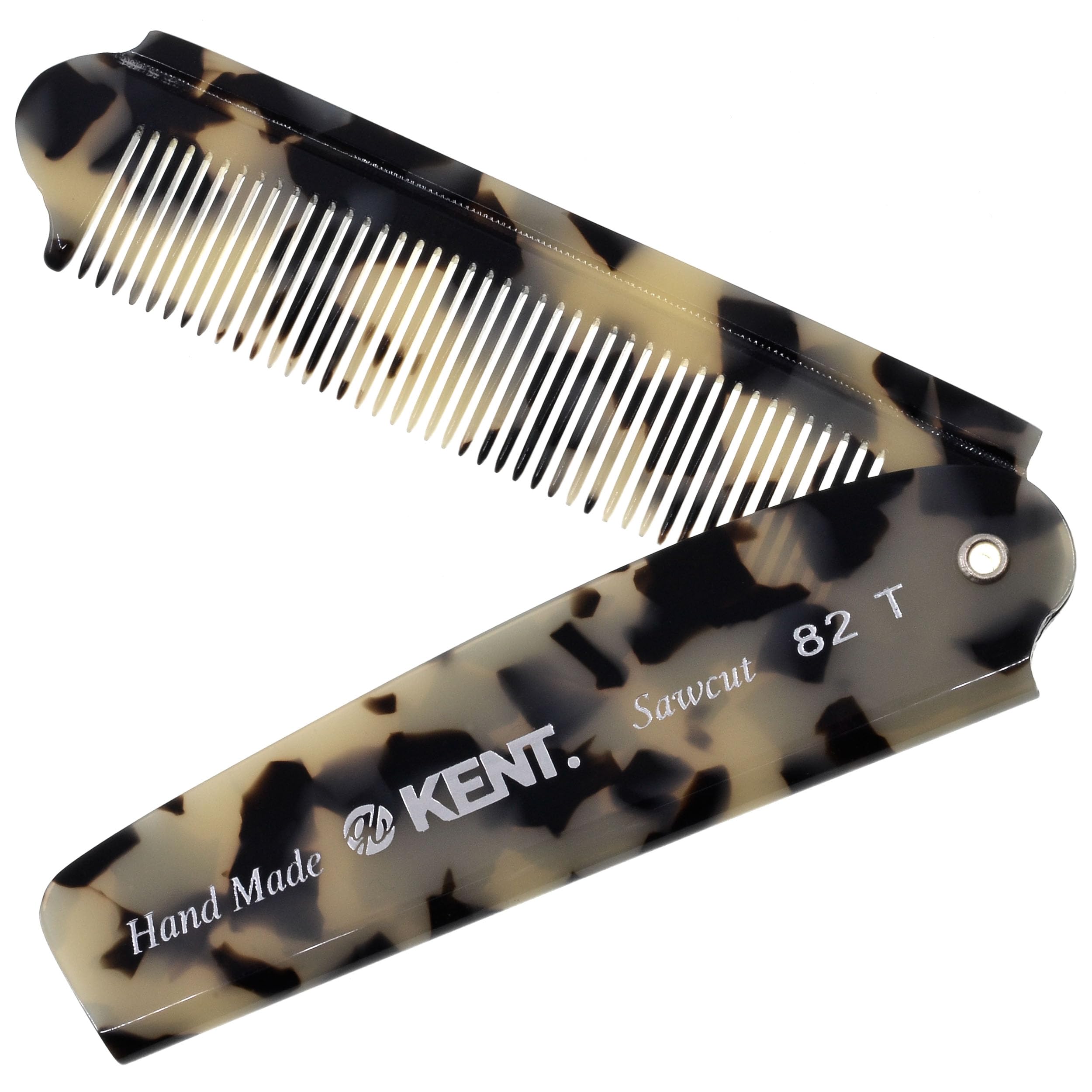 Kent 82T TW Handmade Folding Pocket Comb for Men, Fine Tooth Hair Comb Straightener for Everyday Grooming Styling Hair, Beard or Mustache, Use Dry or with Balms, Saw Cut Hand Polished, Made in England