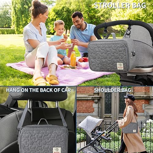 Miniatura 5 de TRENDPLAY Bolsa de pañales pequeña para cochecito, organizador de pañales para pañales con bolsillo aislado, correas para cochecito y correa de