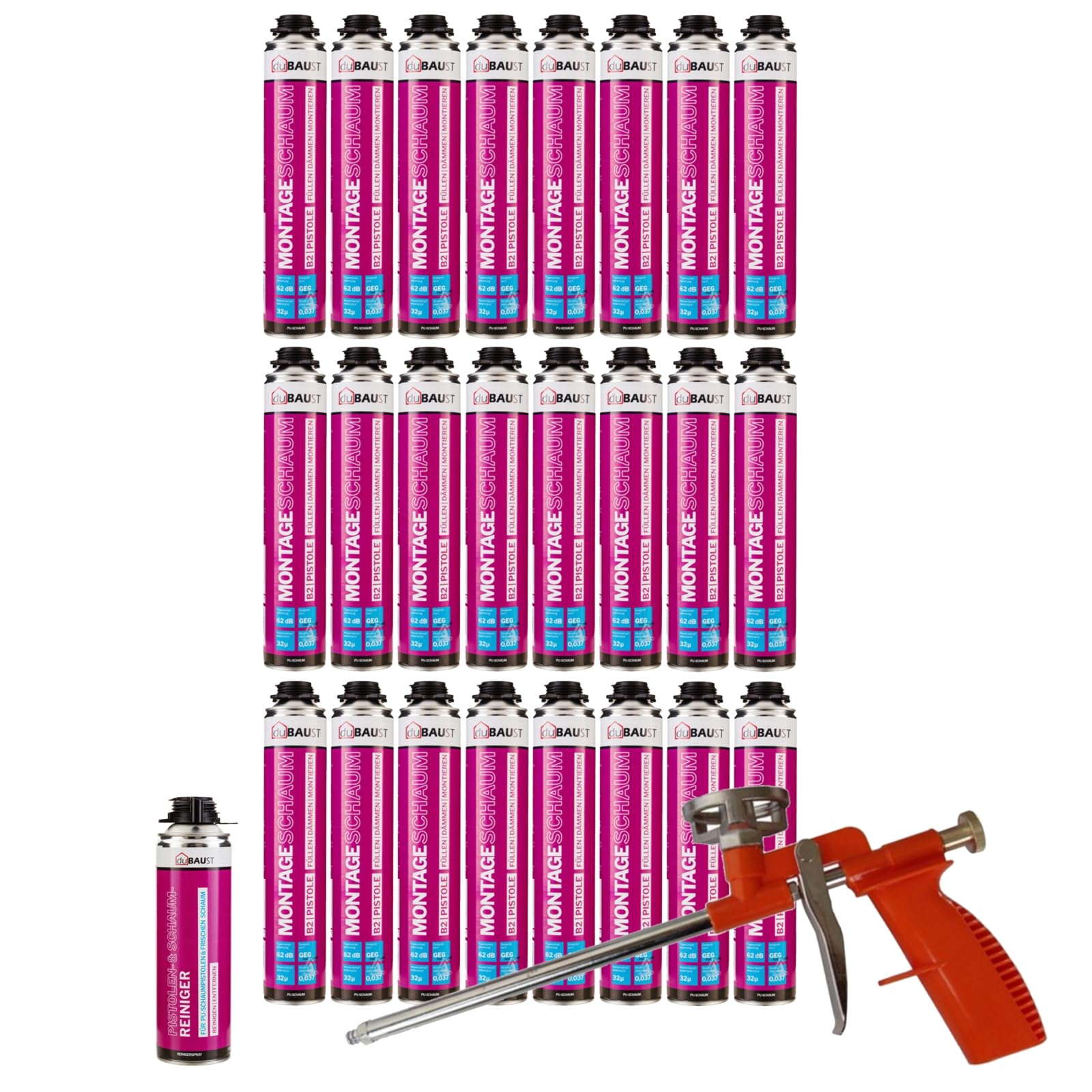 MSP24 - Juego de espuma de montaje para pistola, 750 ml, alta insonorización, aislamiento térmico, B2 (con limpiador PRS24 500 ml + pistola de espuma compacta, 24 x 750 ml)