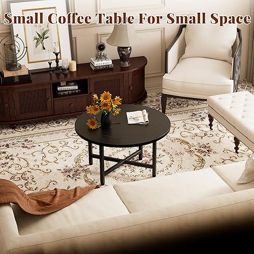 Miniatura 2 de Coffee Table, 23.6" Small Coffee Tables, Black Round Coffee Tables for Living Room, Floor Table for Sitting on The Floor, Center Coffee Table with