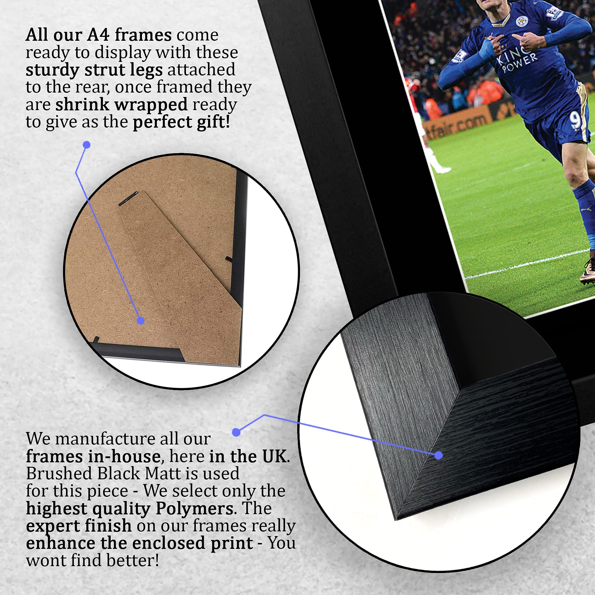 HWC Trading FR A4 Jamie Vardy Leicester City Gifts - Immagine autografata stampata per tifosi e tifosi di calcio - Cornice A4