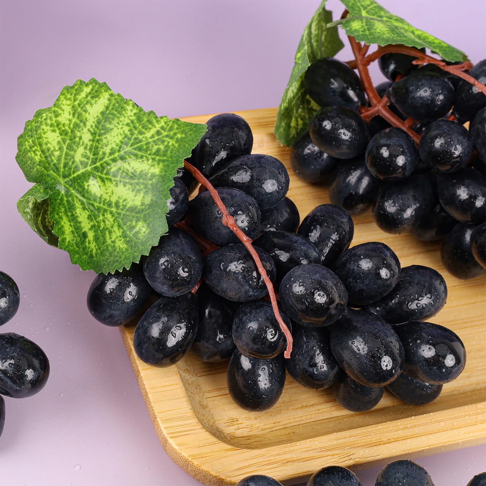 4 racimos de plástico artificial falso, uvas negras con vides, guirnalda, decoración de bodega, granja, mesa, fruta, modelo hecho a mano, accesorios de fotografía