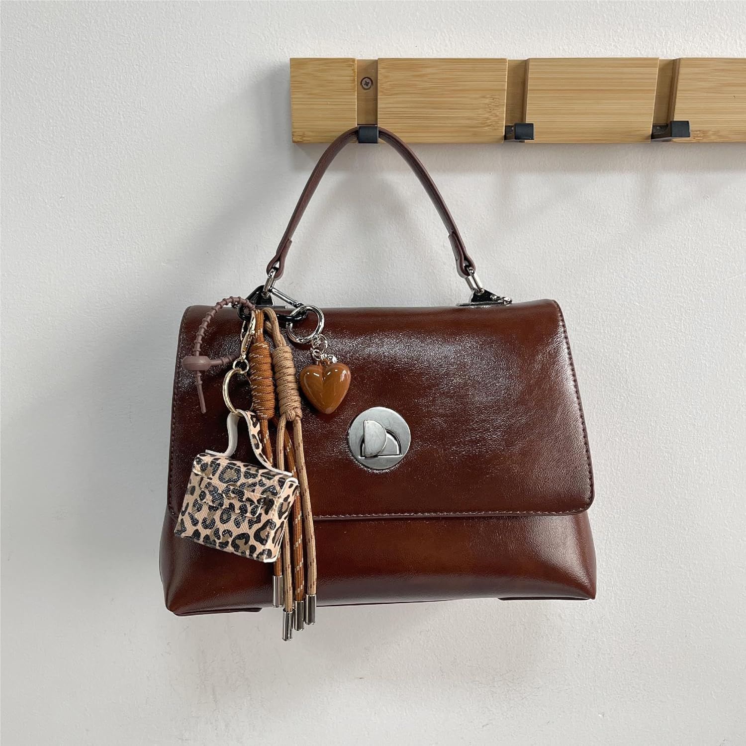 LRTJ Mini Bucket Keychain,Leather Bag Charms for Handbag,Cute Heart Purse Charms for Tote Bag for Women - Image 3