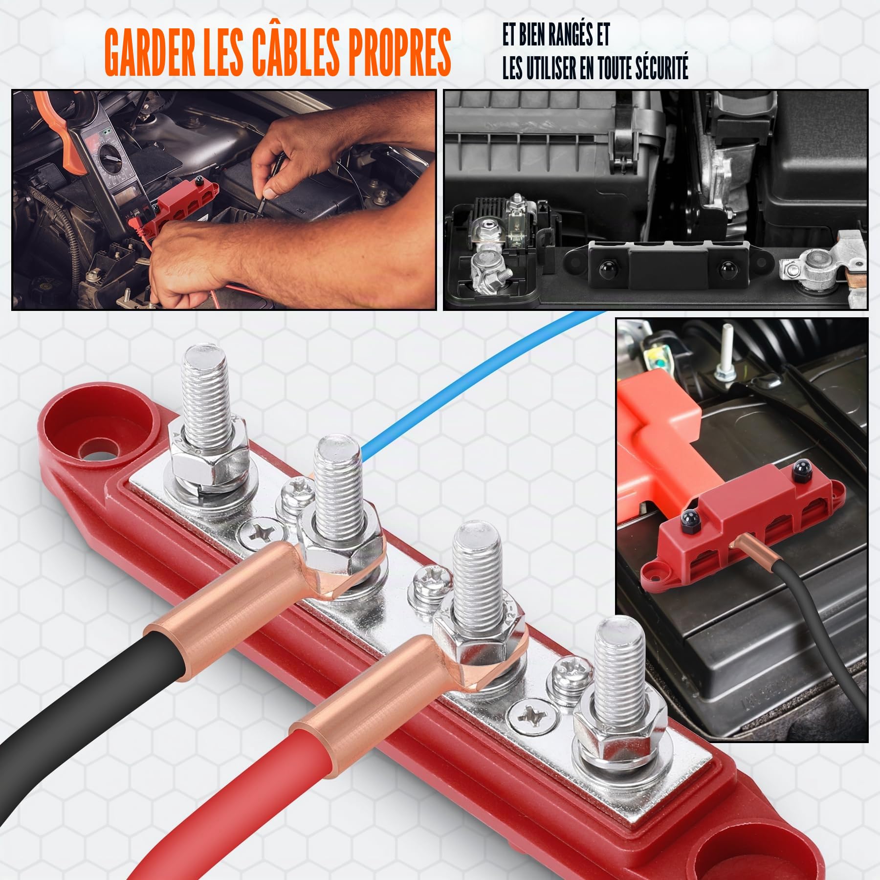 2 PCS 12V-48V DC Rail de Collecte Distributeur de Bloc 250A Busbar avec 5/16" (M8) 4-Posts Bornier avec Couvercle, Bornier Electrique avec 2x Borniers M8 pour Voiture RV Bateau (Rouge Noir)
