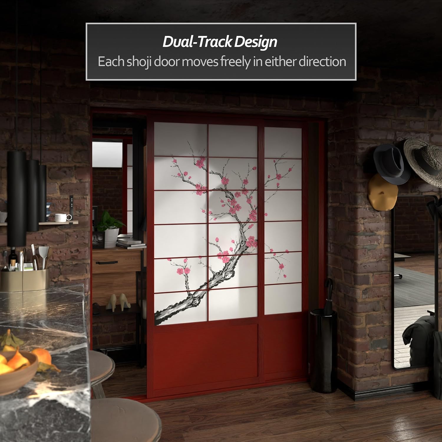 Red Lantern 7 ft. Tall Cherry Blossom Shoji Sliding Door Kit - Rosewood