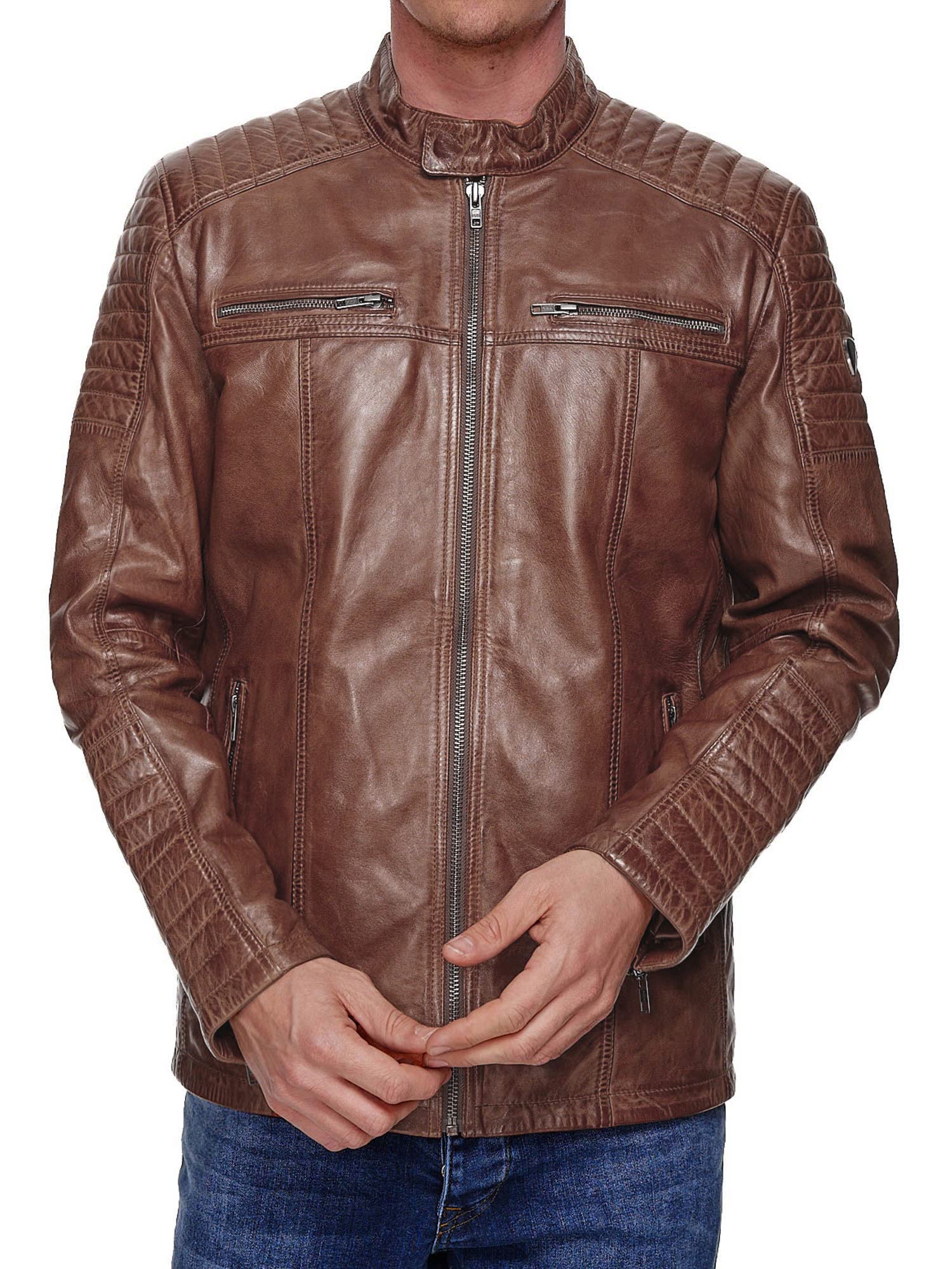 Tazzio Herren Jacke Lederjacke Echtleder Leder Biker Übergangsjacke 19709
