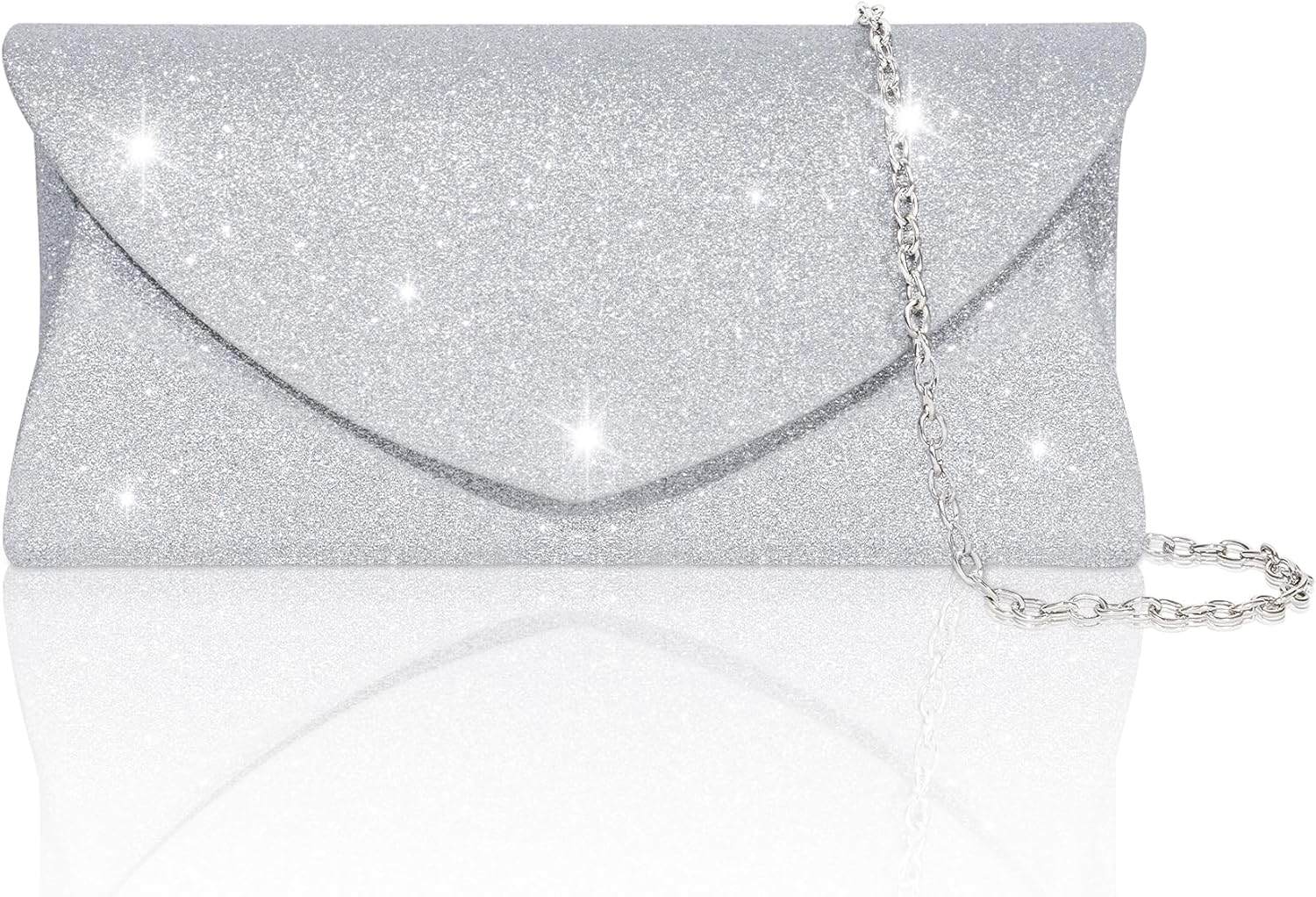Clutch Purses for Women, Glitter Envelope Evening Bag with Chain, Women Formal Clutch for Wedding Cocktail Prom (Silver), Silver Clutch Purses for Women, Glitter Envelope Evening Bag with Chain, Women Formal Clutch for Wedding Cocktail Prom (Silver), Silver