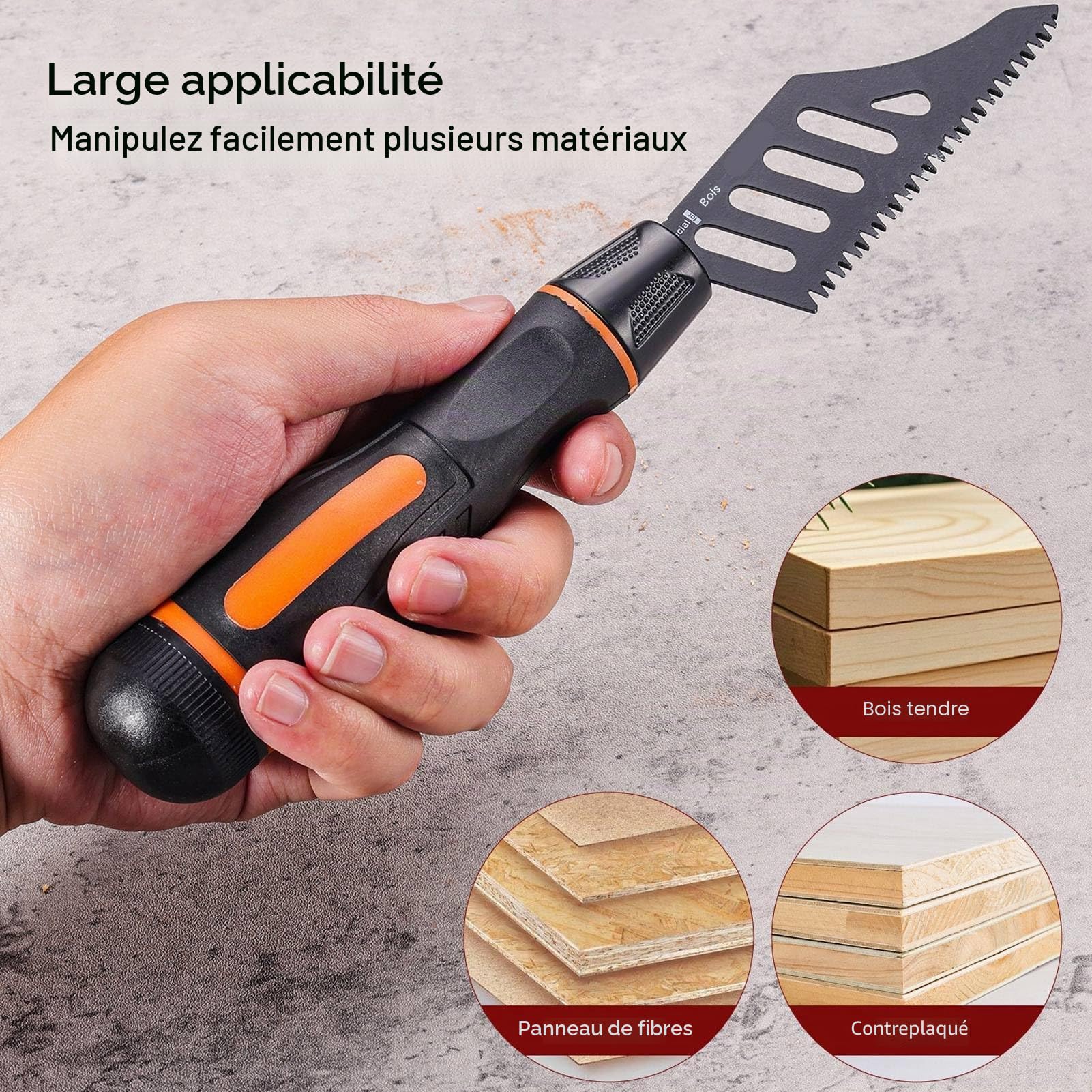 5pcs Lame de Scie Sauteuse de Coupe Affleurante, Lames de Scie Sauteuse à 3 Dents Face avec Poignée, Lames de Scie à Courbe Irrégulière pour Couper les Cloisons Sèches, Métal,