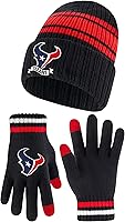 Vista 16 de Ultra Game Gorro de punto de invierno para jóvenes de la NFL, con cálidos guantes de pantalla táctil con rayas