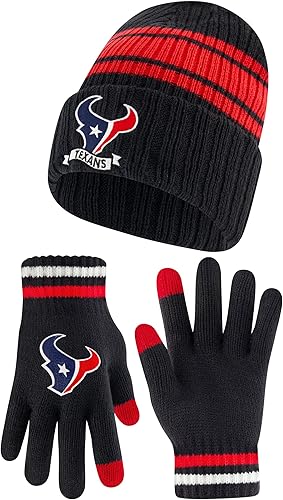 Miniatura 16 de Ultra Game Gorro de punto de invierno para jóvenes de la NFL, con cálidos guantes de pantalla táctil con rayas de equipo