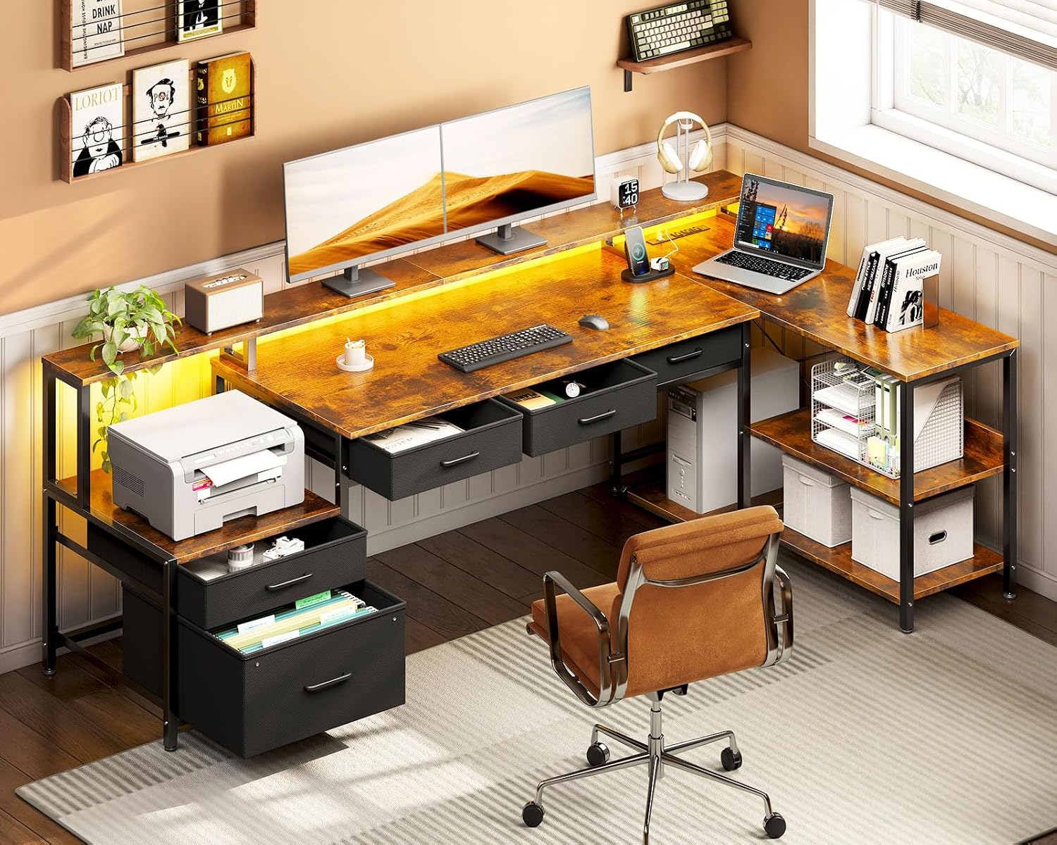 Image of the movable CPU stand included with the AODK L-shaped desk.