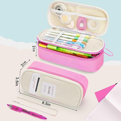 Miniatura 6 de KMUYSL Estuche grande para lápices, bolsa grande para lápices con 3 compartimentos, organizador de mano para bolígrafos con cremallera, bolsa