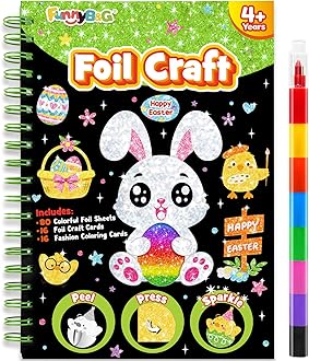 FUNNYB&G Foil Art Crafts for Kids Ages 4-8: Easter Basket Stuffers for Kids 2026,Birthday Gift for Kids, Easter Crafts for Kids,Party Favors,Creative Toys for Girls Boys 4 5 6 7 8 9 Years Old(Easter)