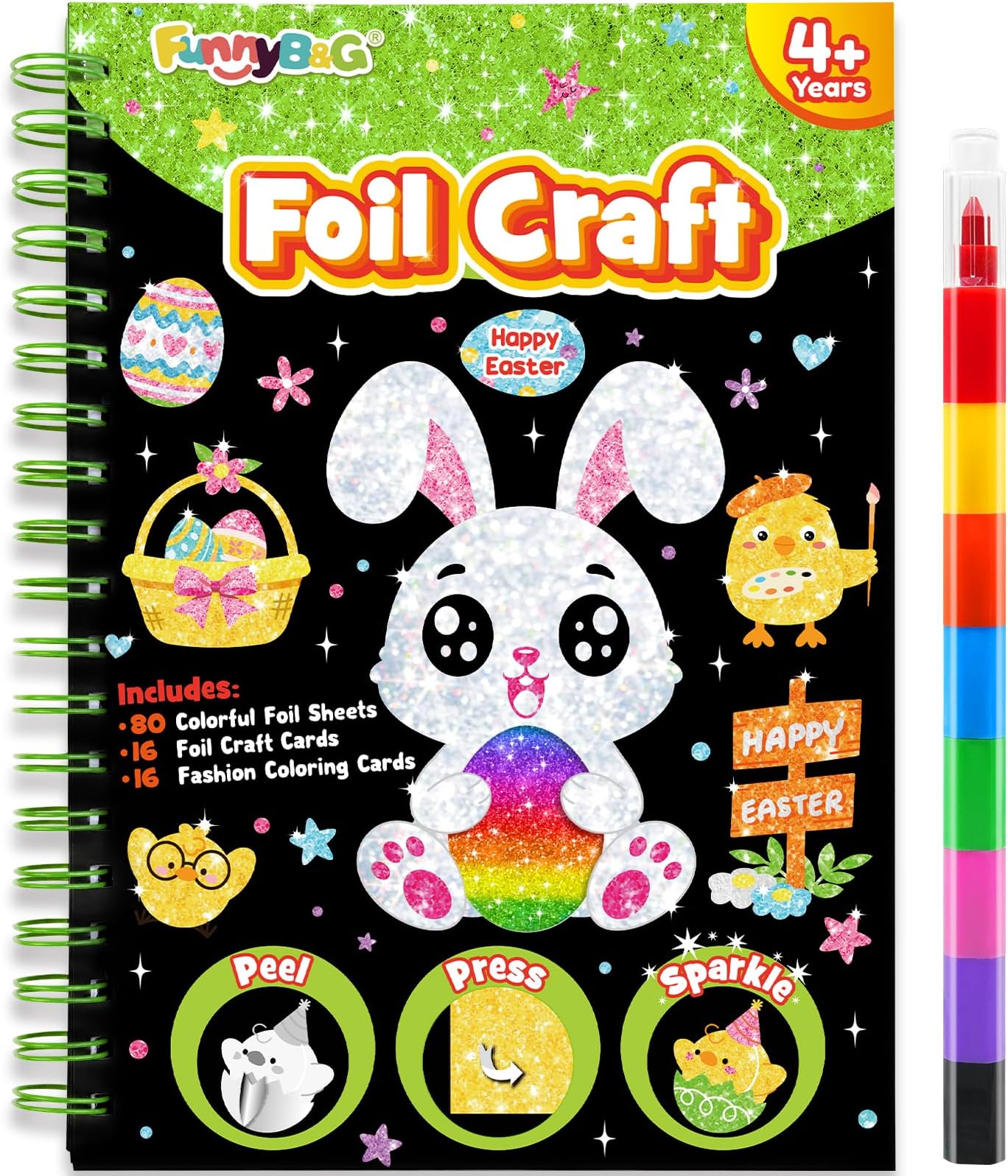 FUNNYB&G Foil Art Crafts for Kids Ages 4-8: Easter Basket Stuffers Essentials for Kids 2026, Easter Gifts for Kids, Crafts Supplies,Party Favors,Creative Toys for Kids 4 5 6 7 8 Years Old(Easter)
