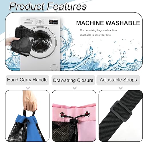 Miniatura 4 de BeeGreen Bolsas de gimnasio para piscina, deportes, playa, malla con cordón, mochila con cordón para hombres y mujeres, mochila con compartimento