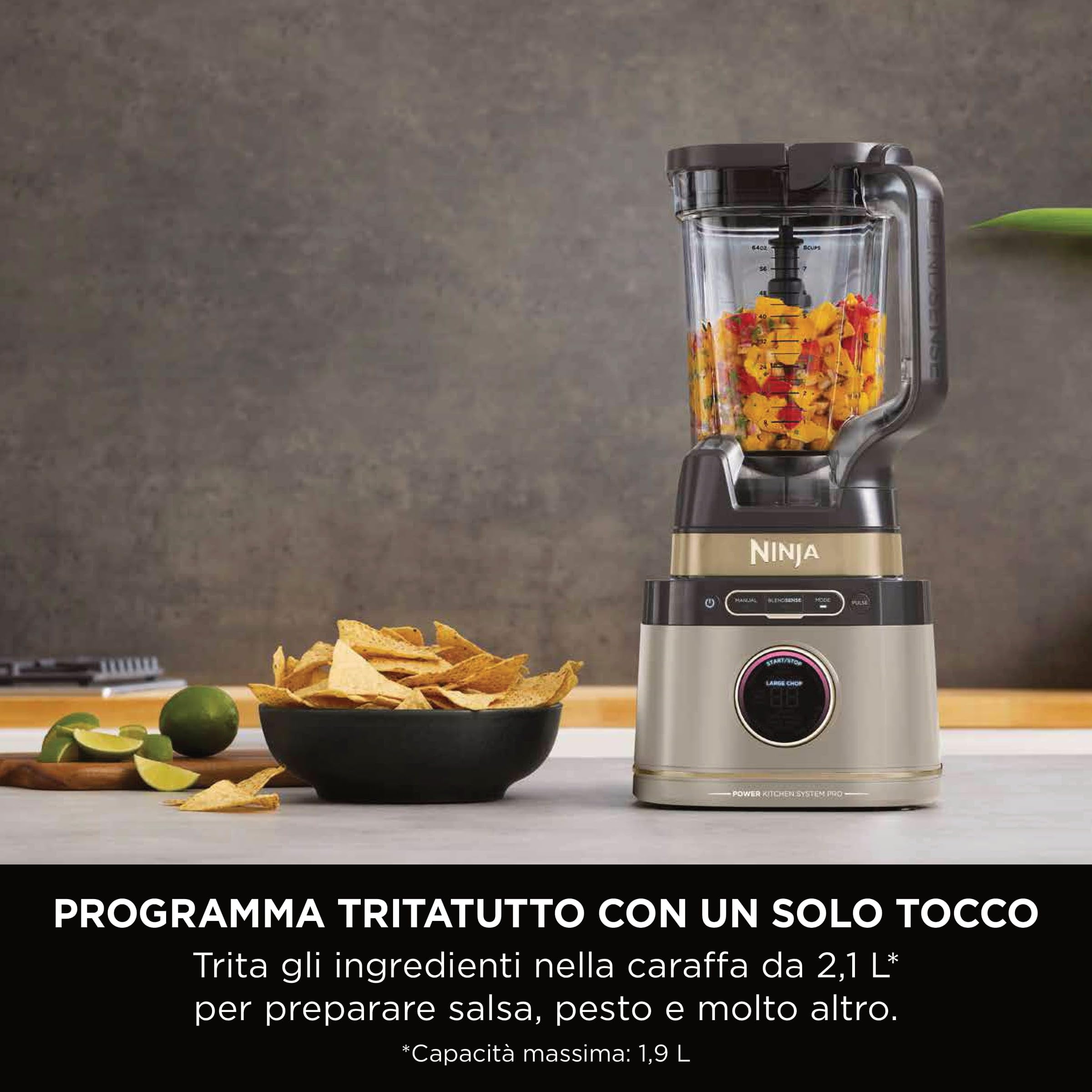 Ninja Frullatore Detect Power Processor Pro 3 in 1 1200W, Robot da Cucina, 3 Bicchieri Monoporzione, Caraffa da 2.1L, Lame per Impastare, Frullare, Tritare e Miscelare, Pietra oro, TB401EUSTGD