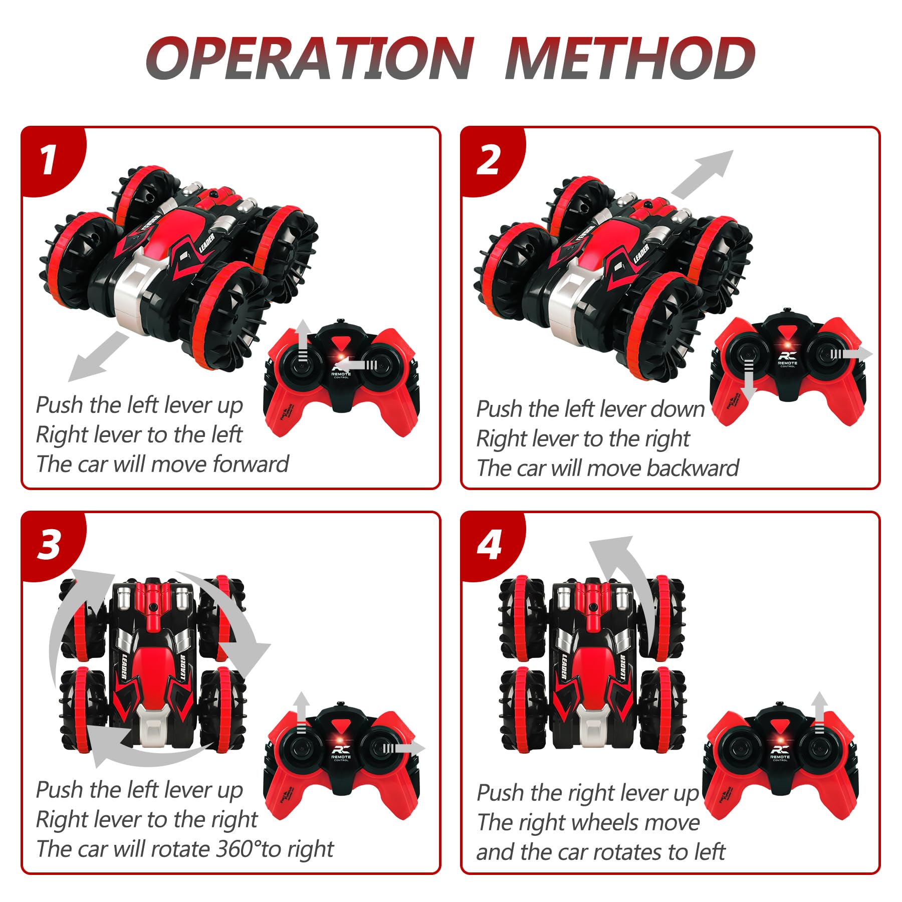 Toys for 5-12 Year Old Boys RC Car for Kids 2.4 GHz Remote Control Boat Waterproof RC Monster Truck Stunt Car 4WD Remote Control Vehicle Boys Girls Birthdays Gift All Terrain Water Beach Pool Toy