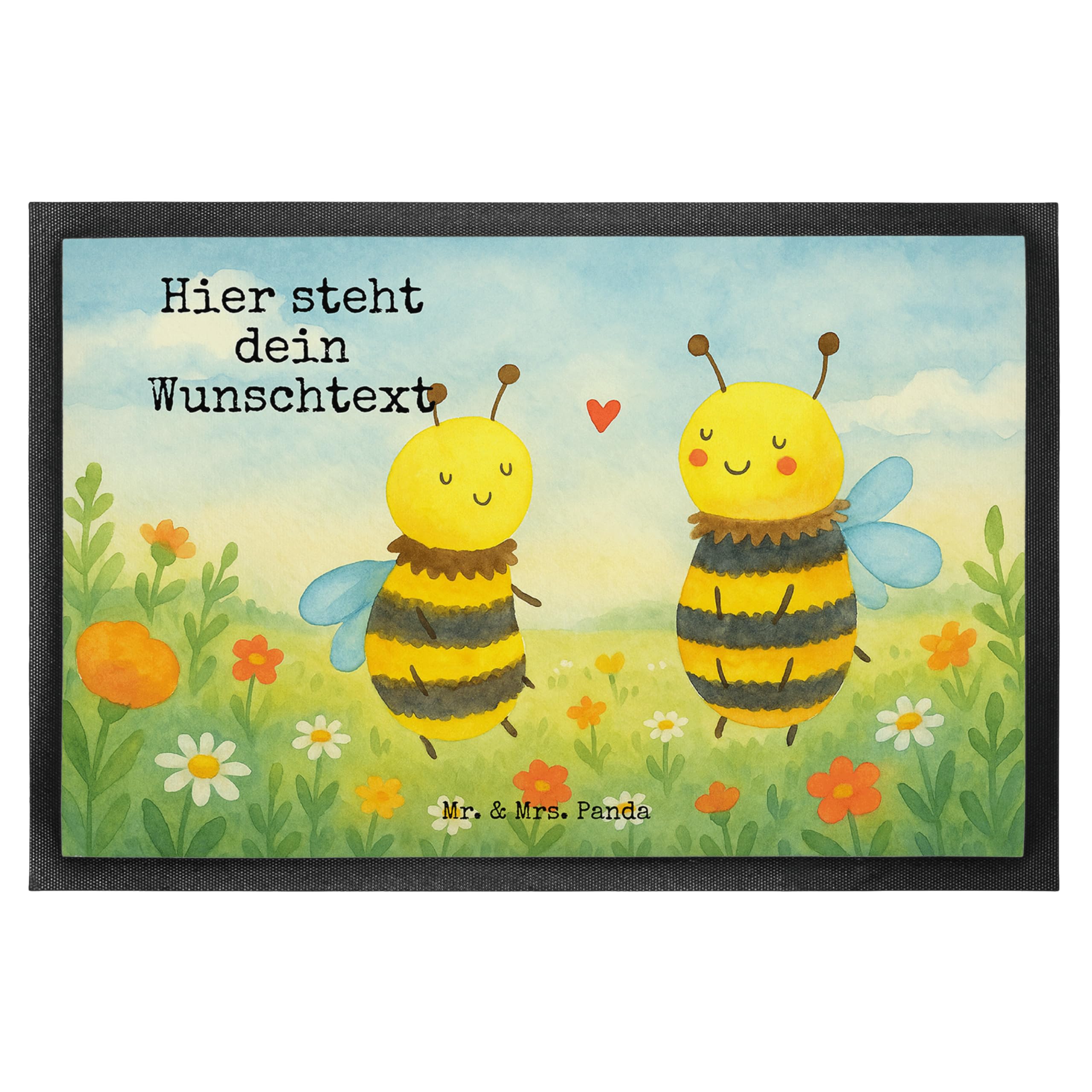 Mr. & Mrs. Panda Fussmatte personalisiert Biene Verliebt Design 40 x 60 cm - Geschenk, Personalisierte, Schmutzfangmatte, Fußmatte personalisierbar, mit Name