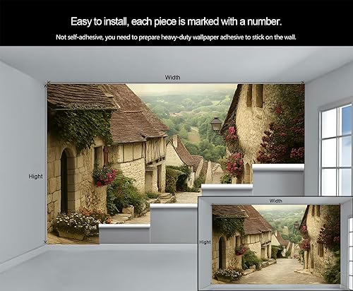 Miniatura 5 de Papel pintado de casas de campo italiano, murales de pared retro de casa de campo 3D, paisaje natural, callejero, papel tapiz texturizado para