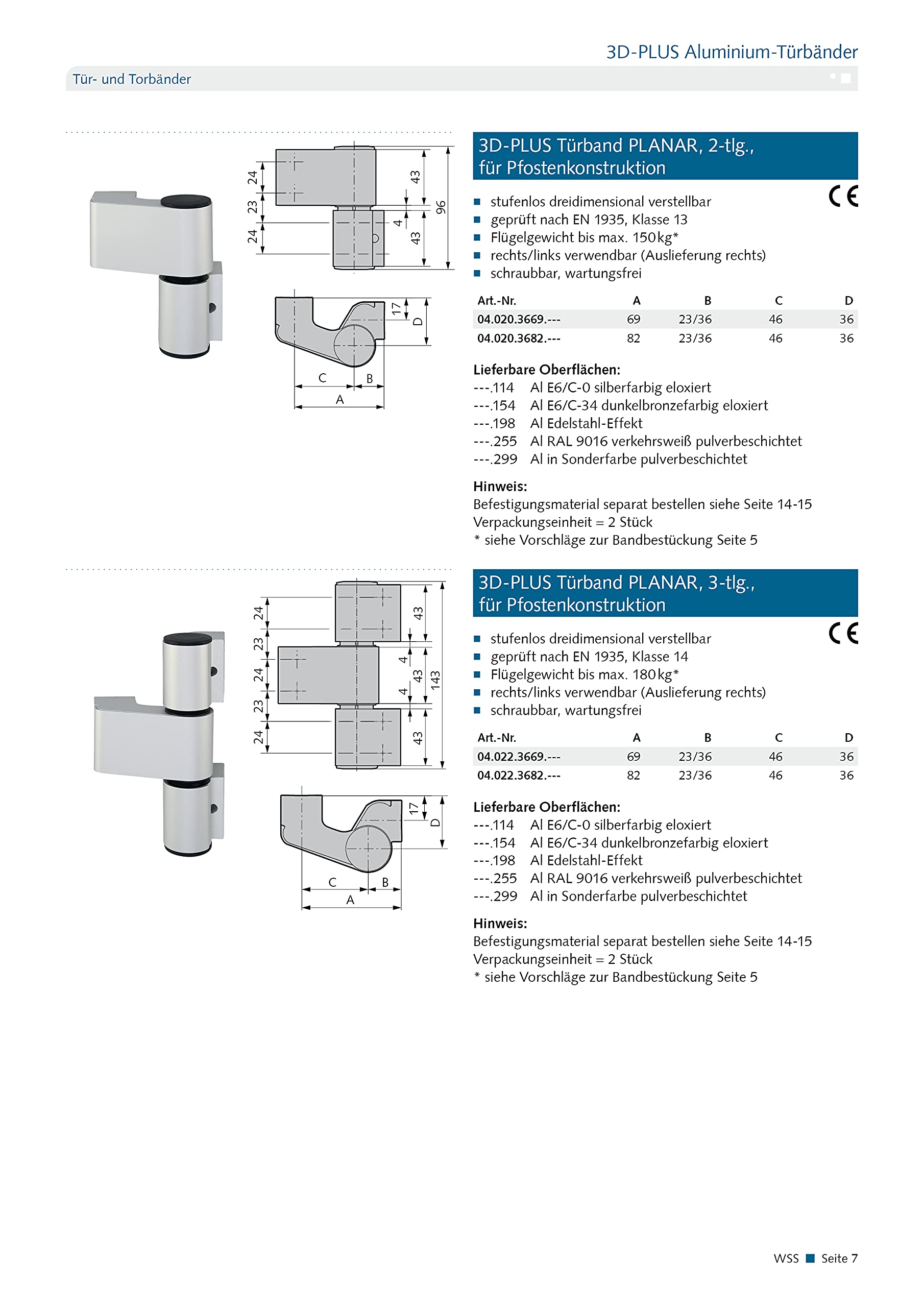 3D-PLUS - Bisagra para puerta (3 piezas, estructura de postes, materiales/superficies: efecto de acero inoxidable, eje en mm)