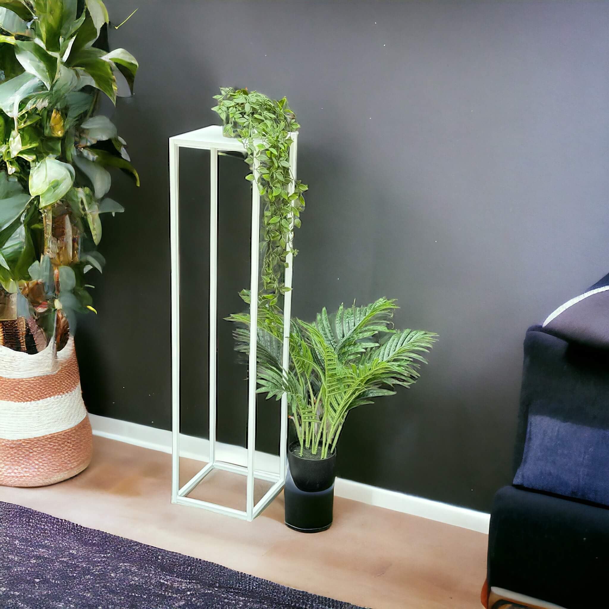 DanDiBo 96569 Tabouret à fleurs carré en métal blanc 100 cm Table d'appoint colonne de fleurs Support pour plantes moderne