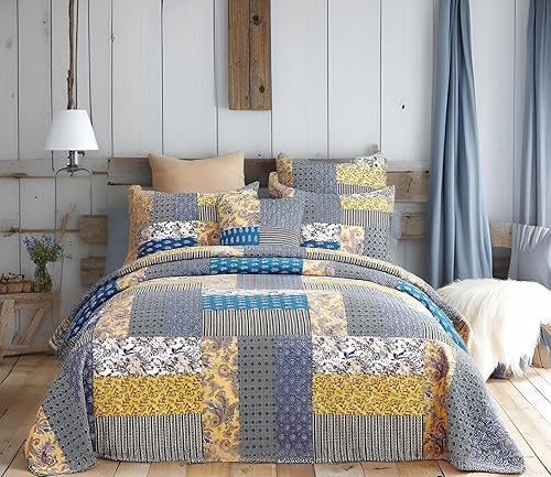 Miniatura 10 de DaDa Bedding - Juego de edredón reversible de algodón con fundas, tamaño King, Honey Cove, 3 piezas