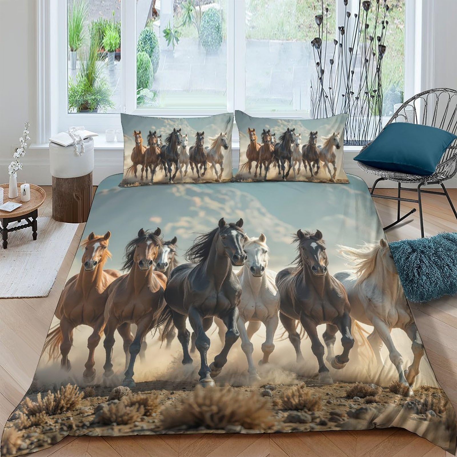 Ctjqhvkz Style-7 3D Printed Galloping Horse Fitted Sheet Microfiber Soft Breathable Wild Mustang Bed Cover For Bedroom Dorm Mattress Protection Decor Single（135X200cm）