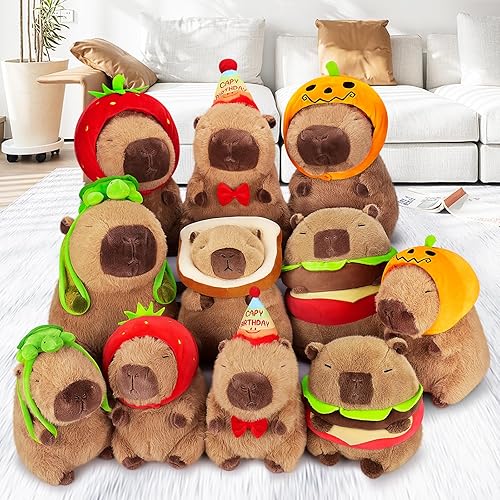 Miniatura 8 de Achwishap Capybara - Peluche de Capybara, peluche de Capybara, peluche Kawaii con sombrero de cumpleaños, regalo para cumpleaños de niños y adultos